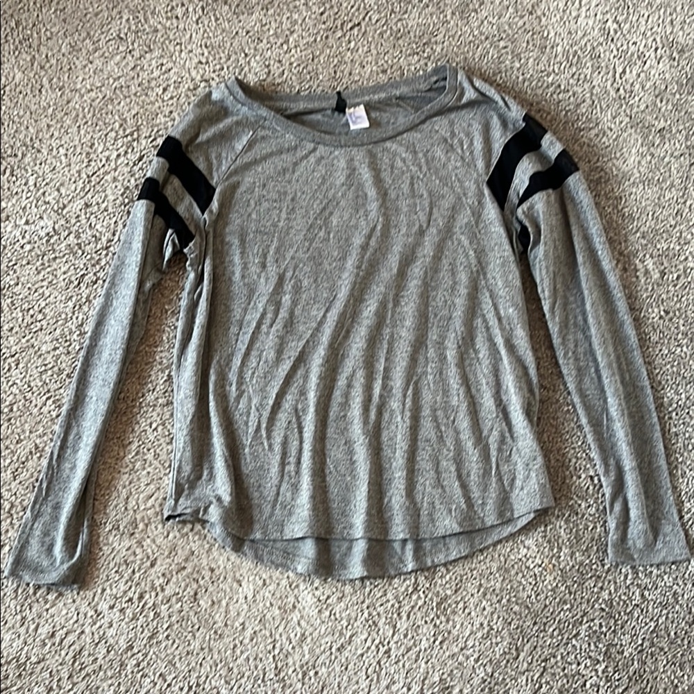 Gray Long Sleeve Top with Black Stripes